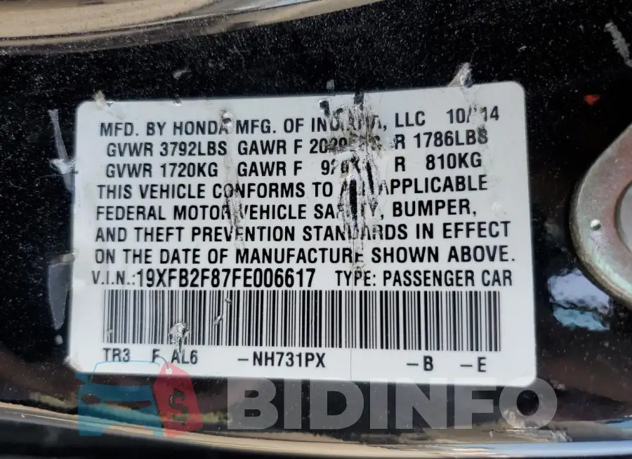 19XFB2F87FE006617 Photo# 12