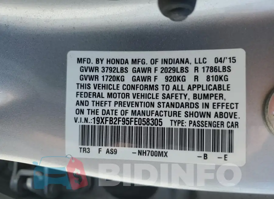 19XFB2F95FE058305 Photo# 13