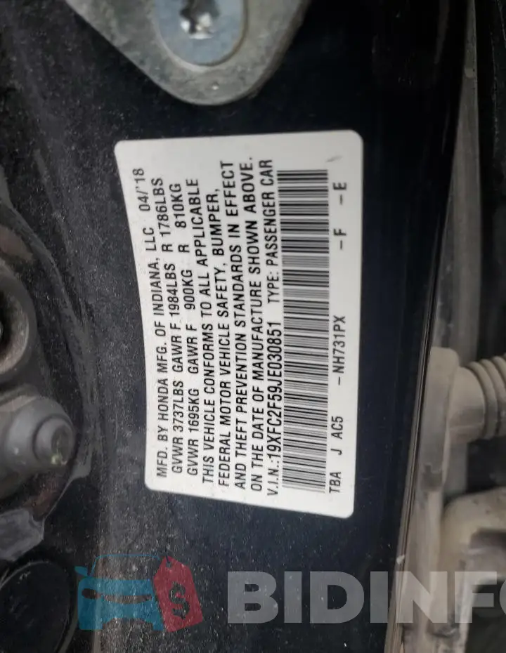19XFC2F59JE030851 Photo# 13