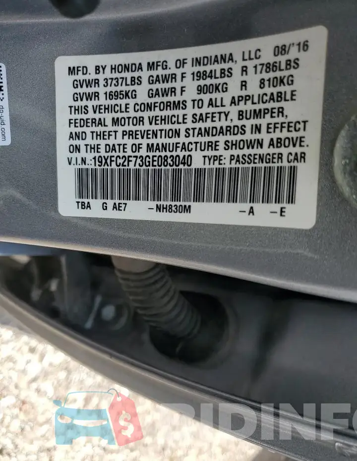 19XFC2F73GE083040 Photo# 12