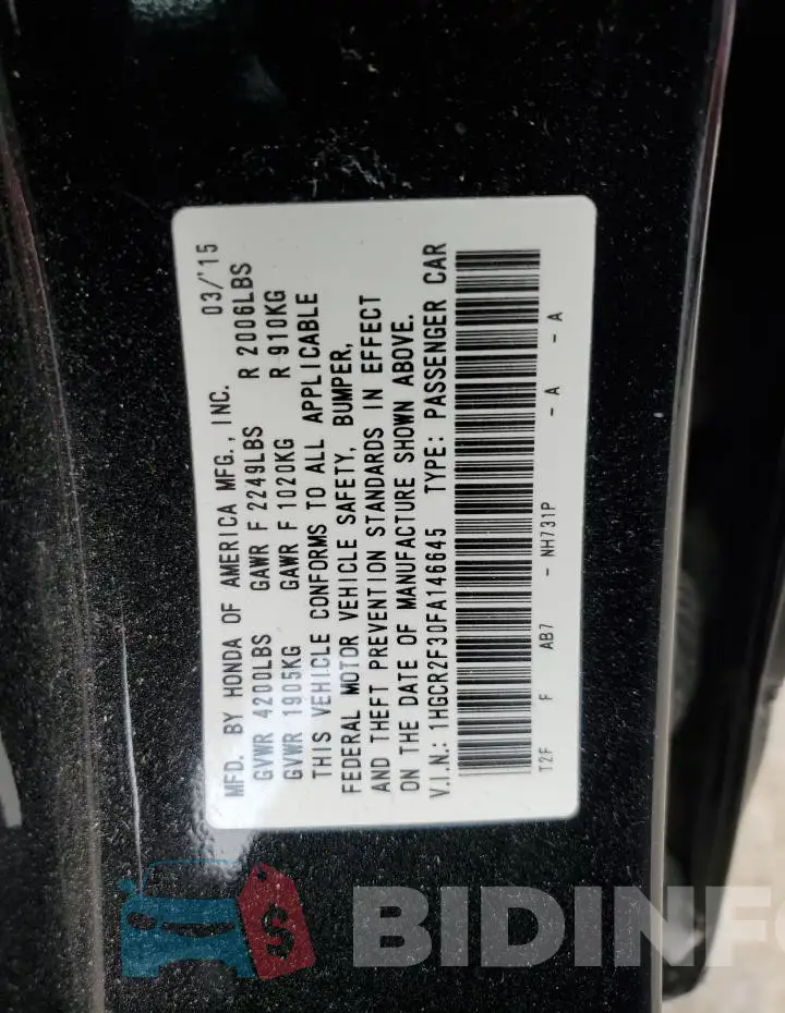 1HGCR2F30FA146645 Photo# 12
