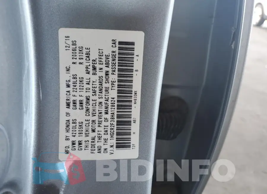 1HGCR2F38HA128624 Photo# 12