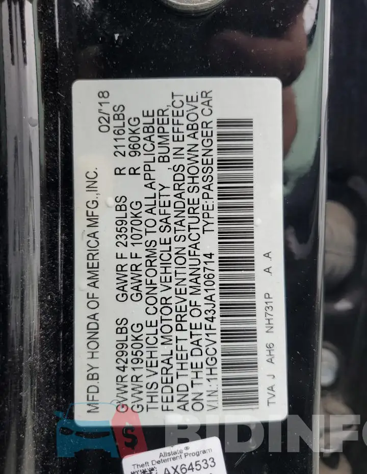1HGCV1F43JA106714 Photo# 12