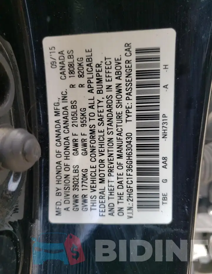 2HGFC1F36GH630430 Photo# 12