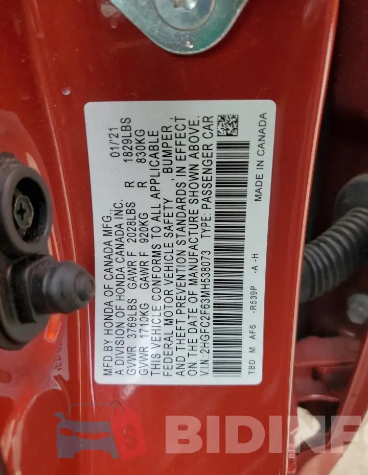 2HGFC2F63MH538073 Photo# 12