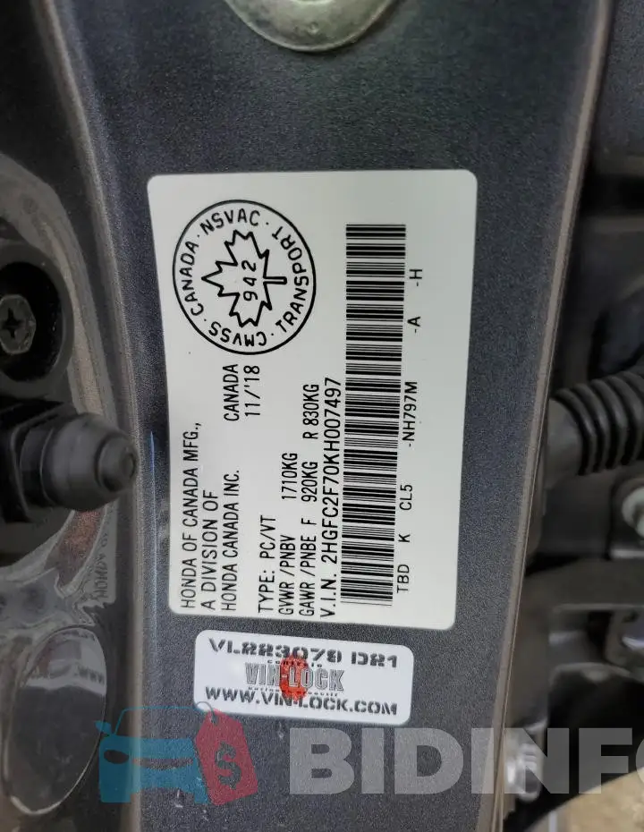 2HGFC2F70KH007497 Photo# 12