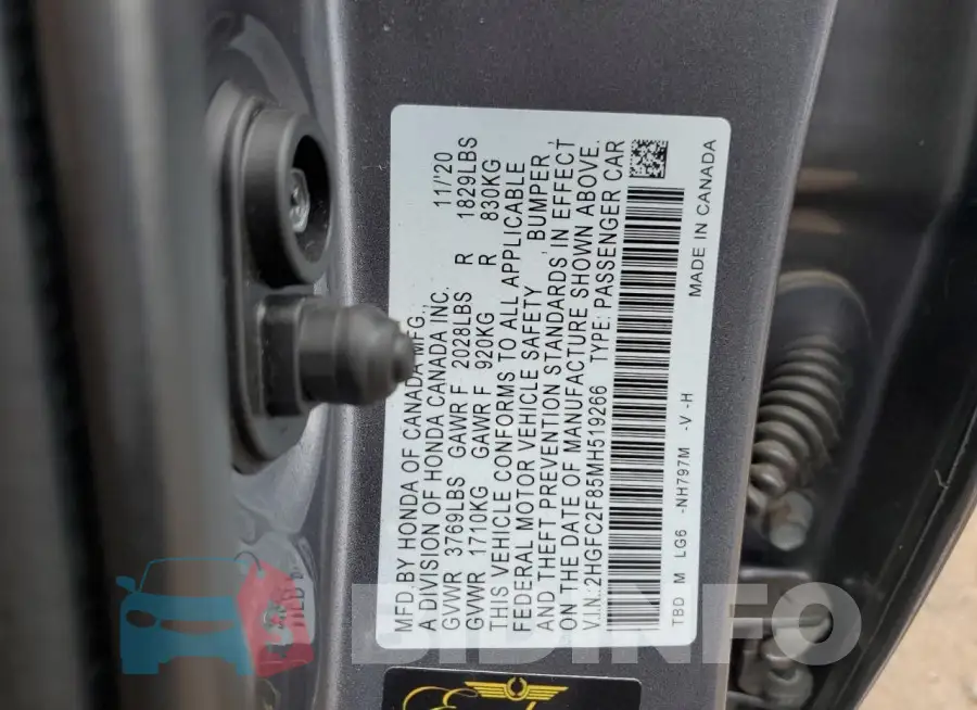 2HGFC2F85MH519266 Photo# 12
