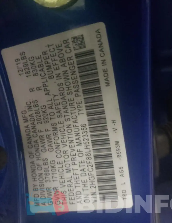 2HGFC2F86LH523356 Photo# 13