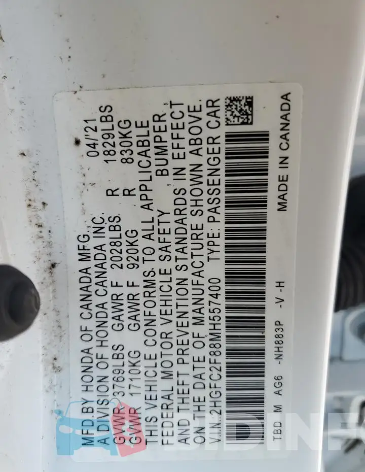 2HGFC2F88MH557400 Photo# 12