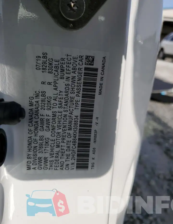 2HGFC4B84KH308834 Photo# 13