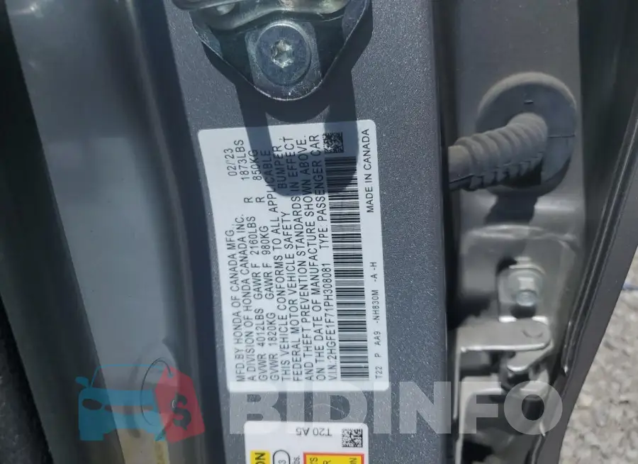 2HGFE1F71PH308081 Photo# 12
