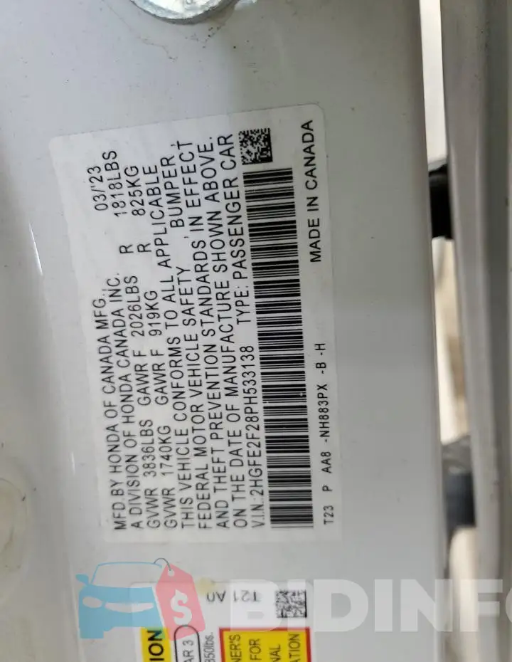 2HGFE2F28PH533138 Photo# 12