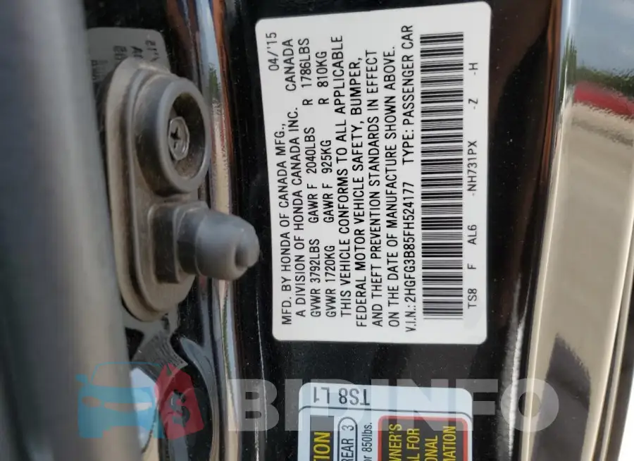 2HGFG3B85FH524177 Photo# 12