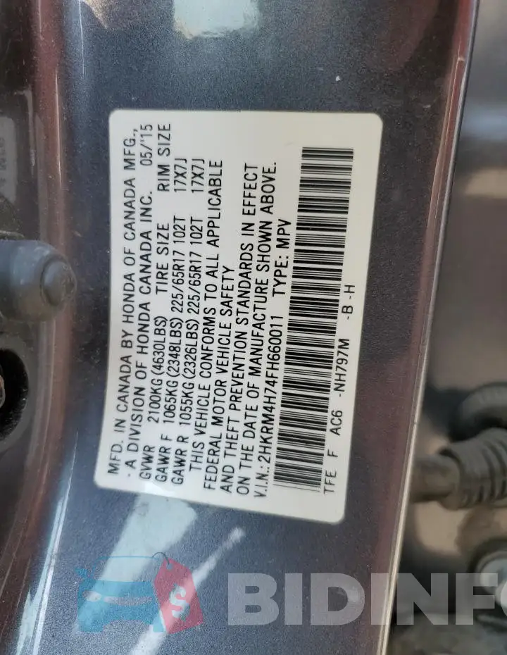 2HKRM4H74FH660011 Photo# 14
