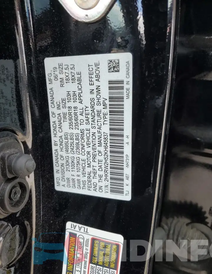2HKRW2H52KH645837 Photo# 13
