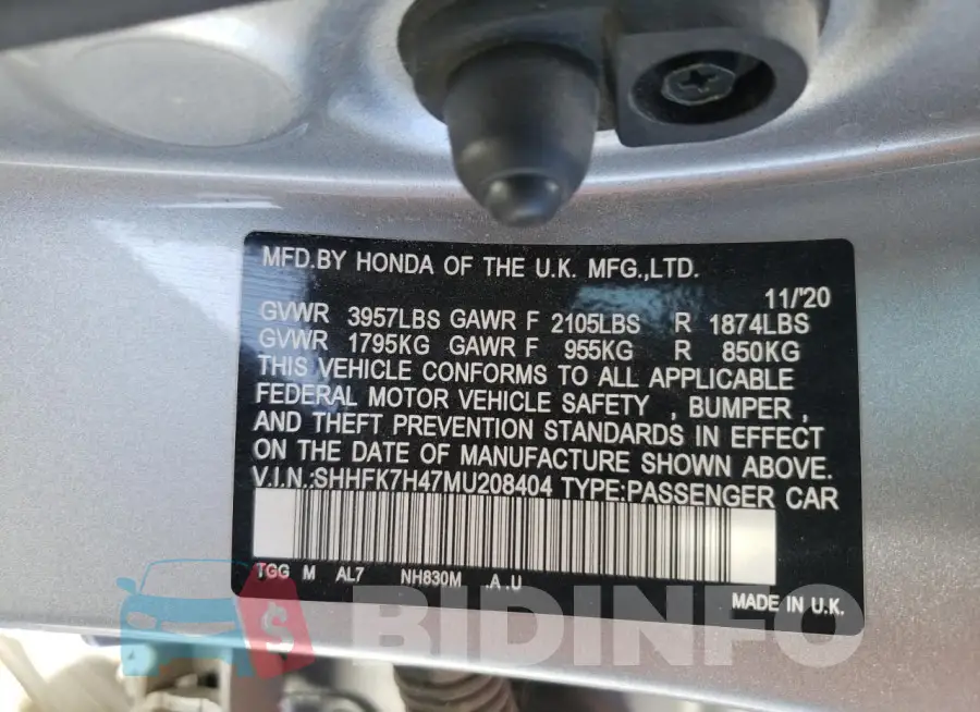 SHHFK7H47MU208404 Photo# 12