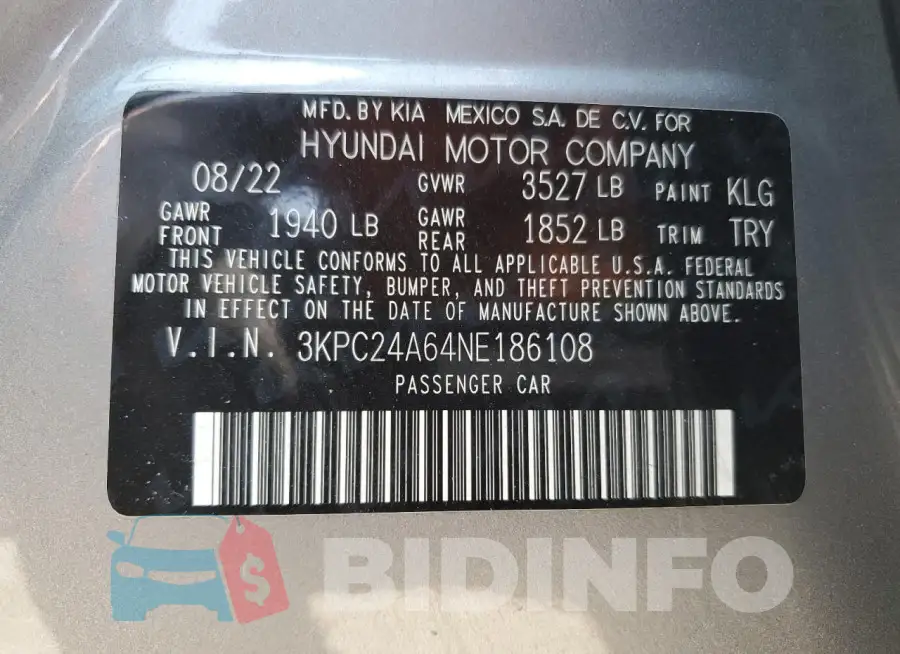 3KPC24A64NE186108 Photo# 13