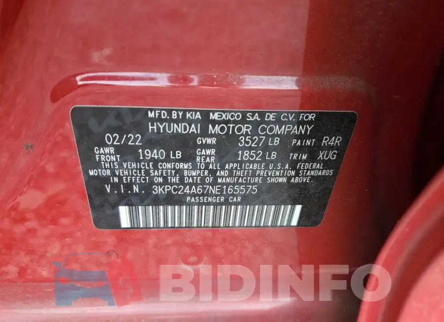 3KPC24A67NE165575 Photo# 12