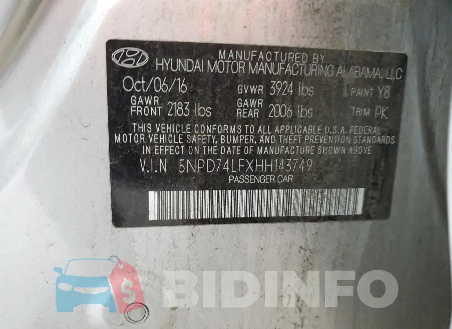 5NPD74LFXHH143749 Photo# 12