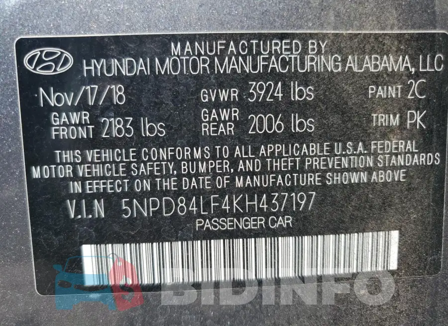 5NPD84LF4KH437197 Photo# 12