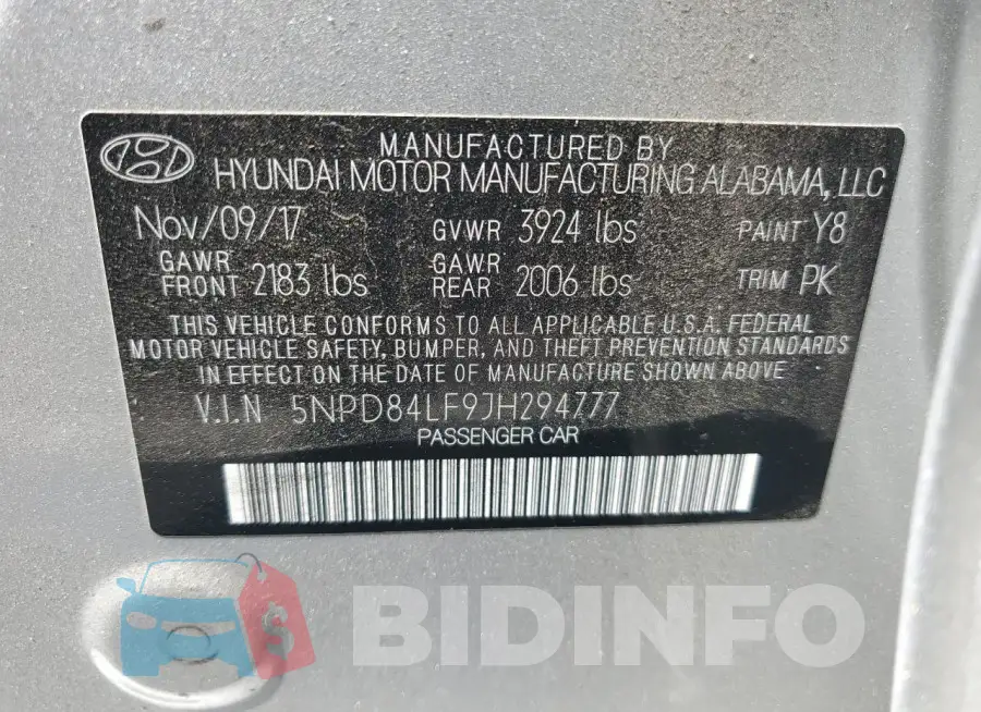 5NPD84LF9JH294777 Photo# 12