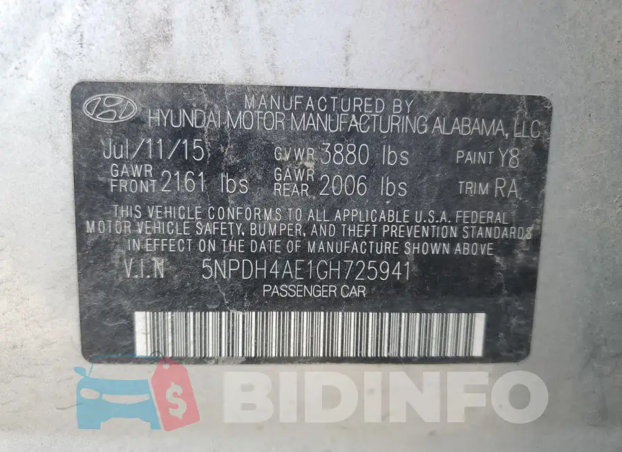 5NPDH4AE1GH725941 Photo# 12