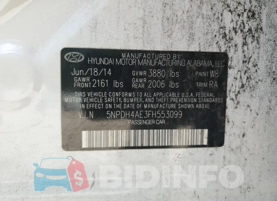 5NPDH4AE3FH553099 Photo# 12