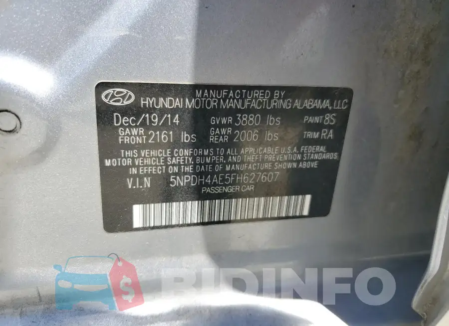 5NPDH4AE5FH627607 Photo# 12