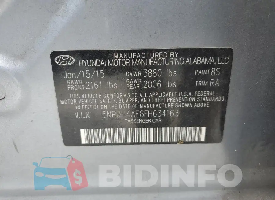 5NPDH4AE8FH634163 Photo# 13