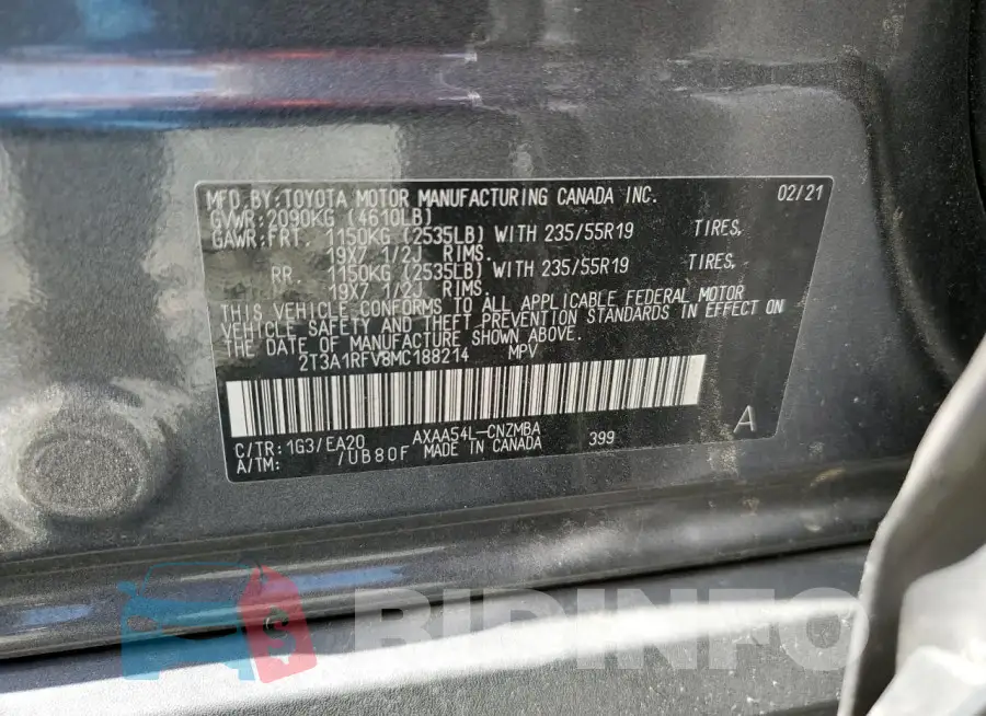 2T3A1RFV8MC188214 Photo# 13