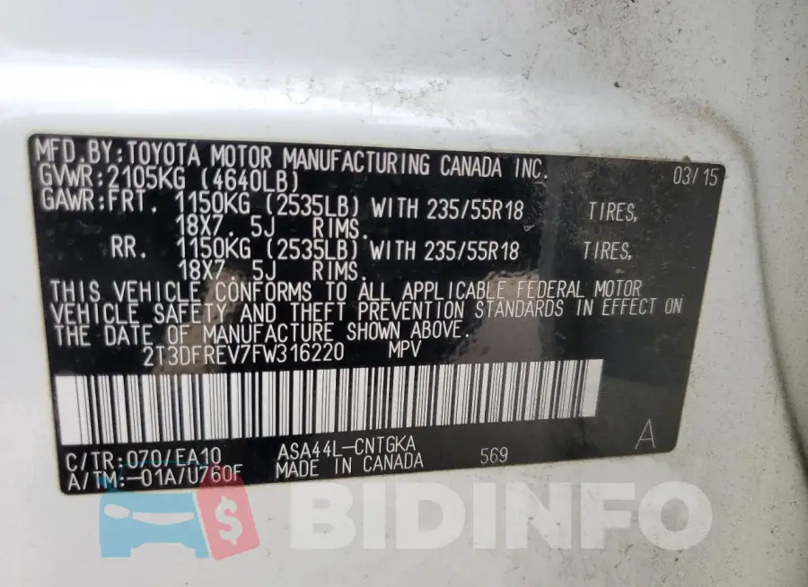 2T3DFREV7FW316220 Photo# 12