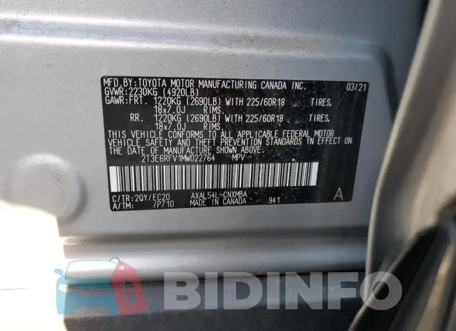 2T3E6RFV1MW022764 Photo# 13
