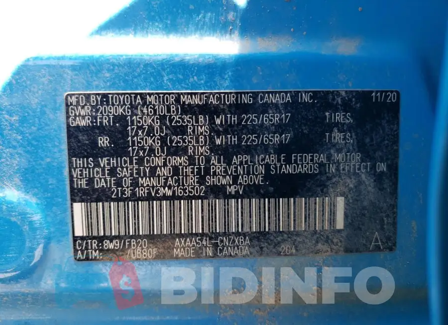 2T3F1RFV3MW163502 Photo# 13