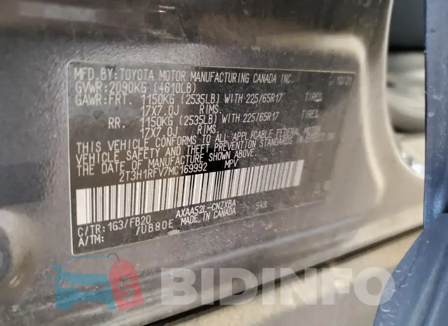 2T3H1RFV7MC169992 Photo# 13