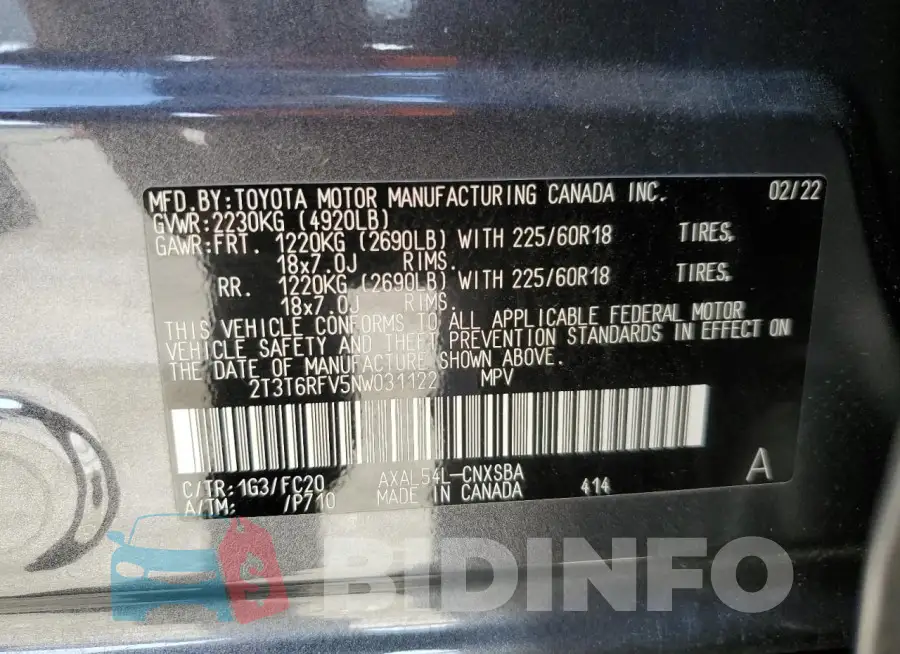 2T3T6RFV5NW031122 Photo# 13