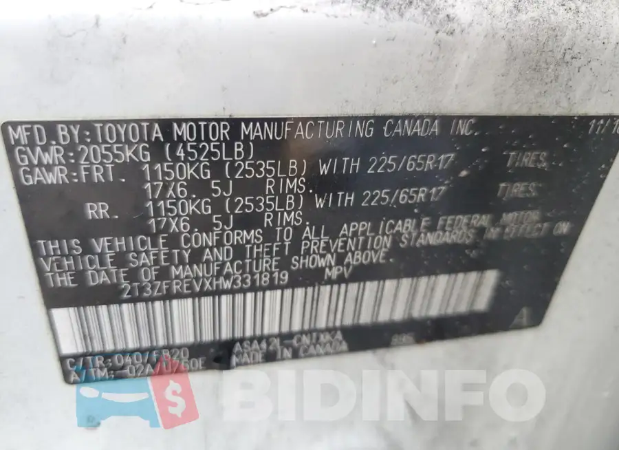 2T3ZFREVXHW331819 Photo# 12
