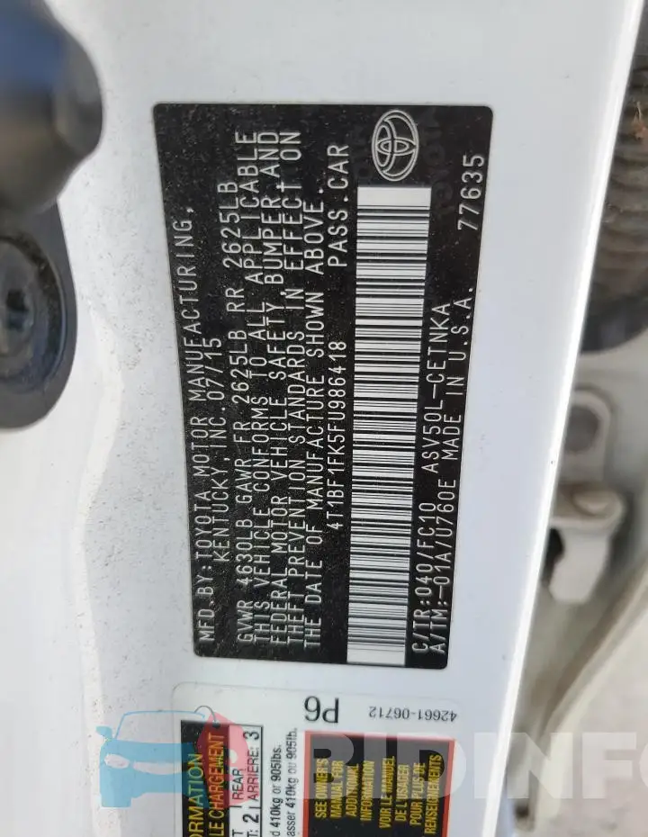 4T1BF1FK5FU986418 Photo# 12