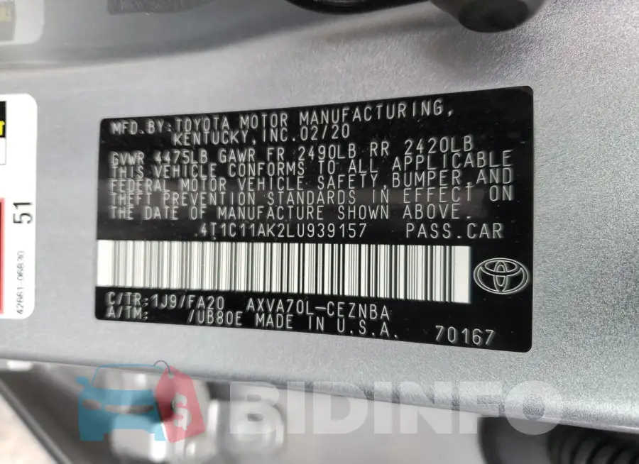 4T1C11AK2LU939157 Photo# 12