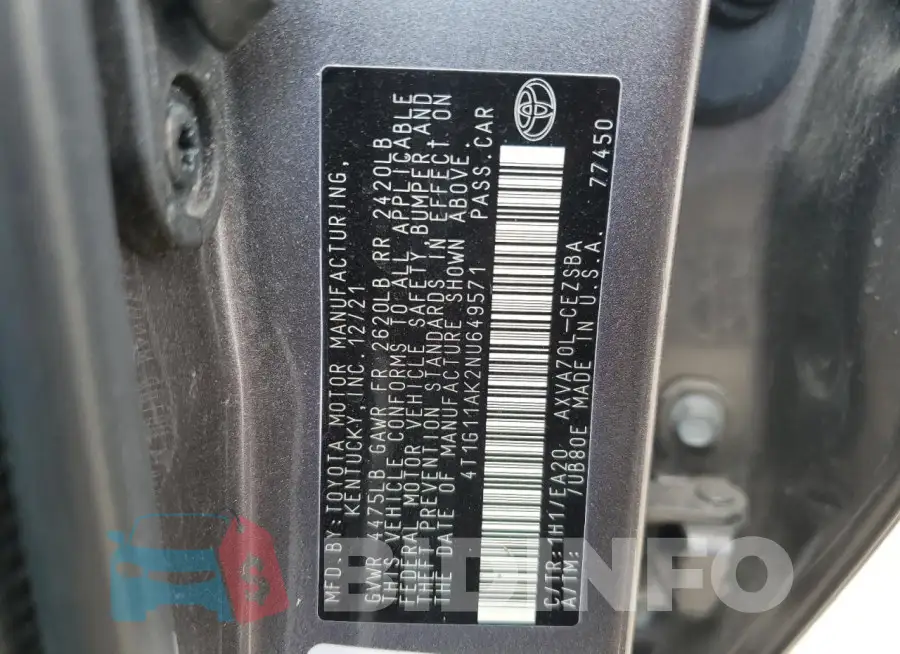 4T1G11AK2NU649571 Photo# 12