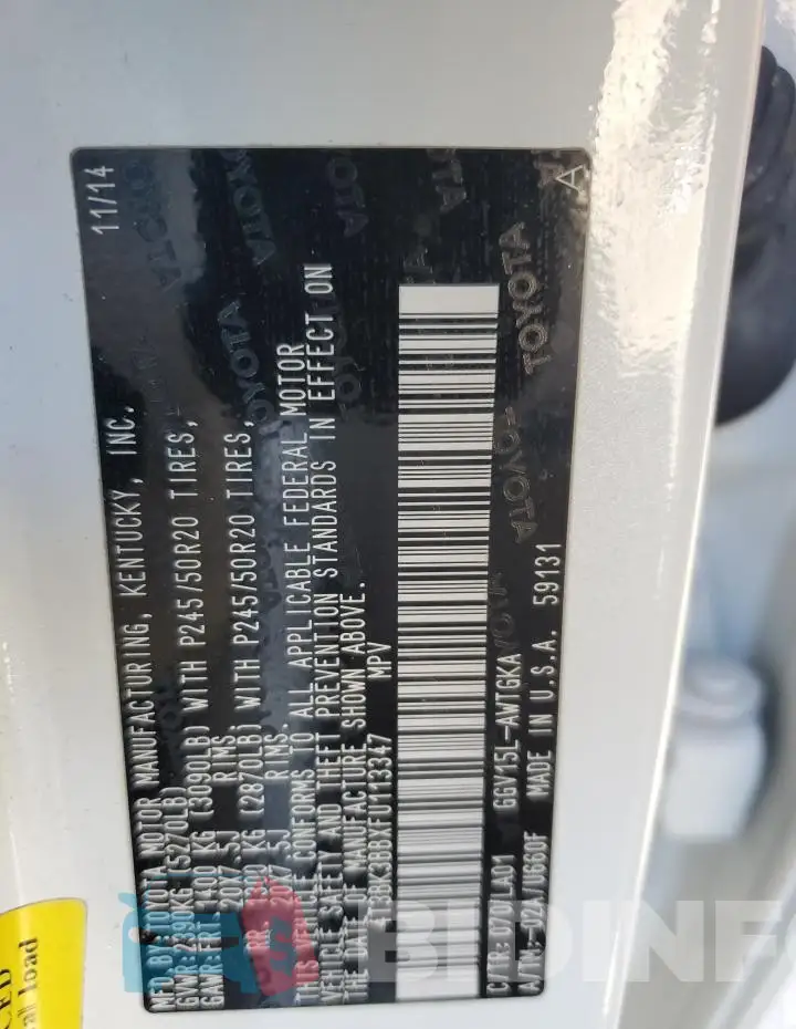 4T3BK3BBXFU113347 Photo# 12