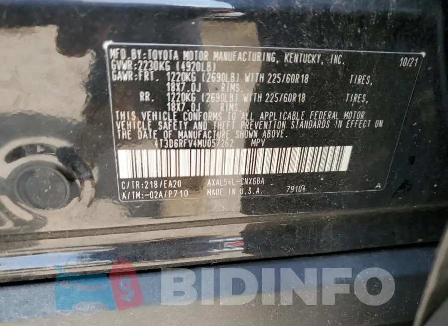 4T3D6RFV4MU057262 Photo# 13