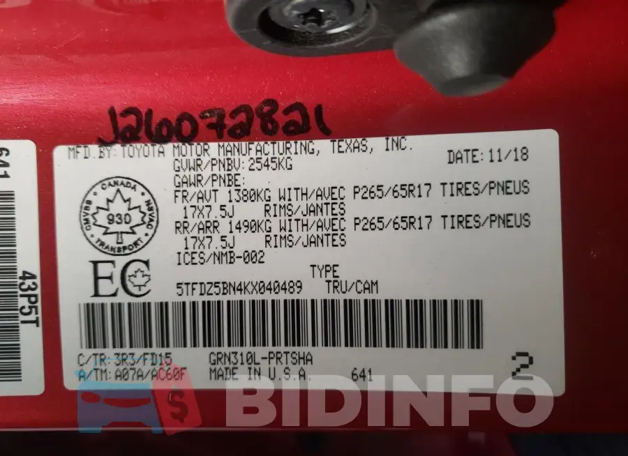 5TFDZ5BN4KX040489 Photo# 12