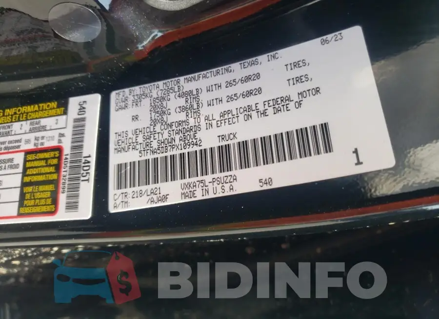 5TFNA5DB7PX109942 Photo# 12