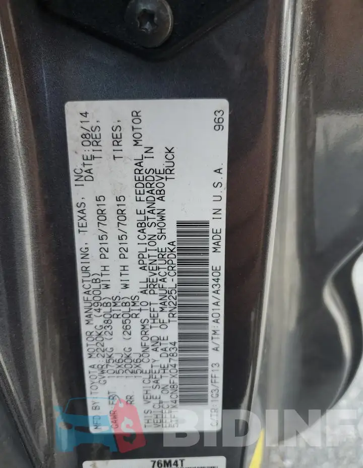 5TFTX4CN8FX047834 Photo# 13