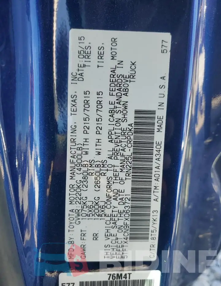 5TFTX4CN9FX063721 Photo# 12