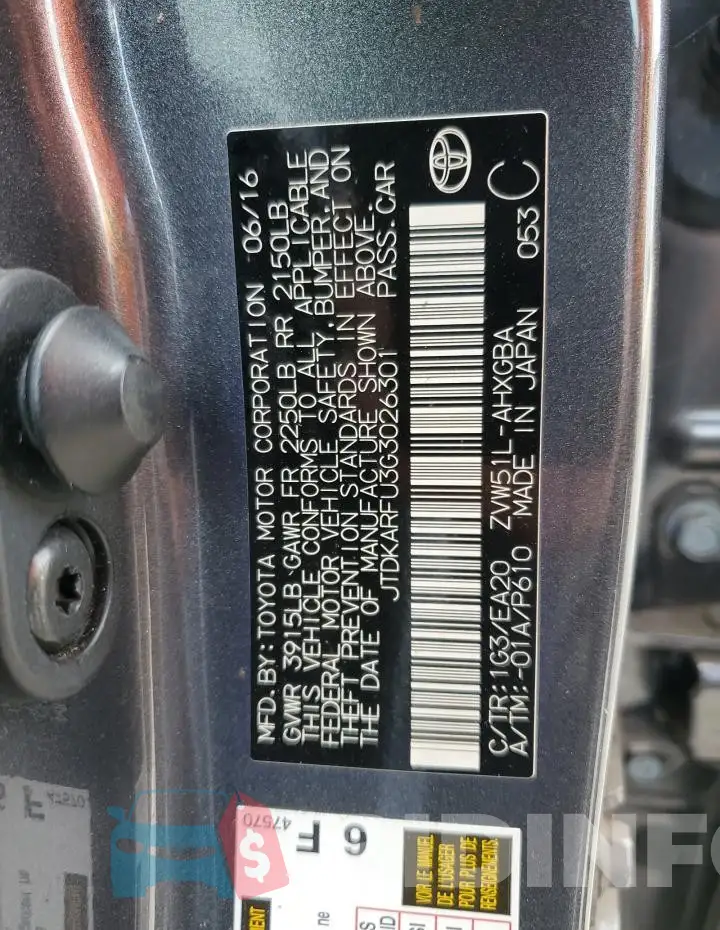 JTDKARFU3G3026301 Photo# 12