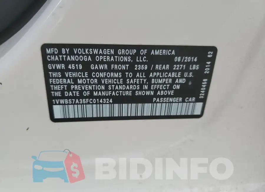 1VWBS7A35FC014324 Photo# 12