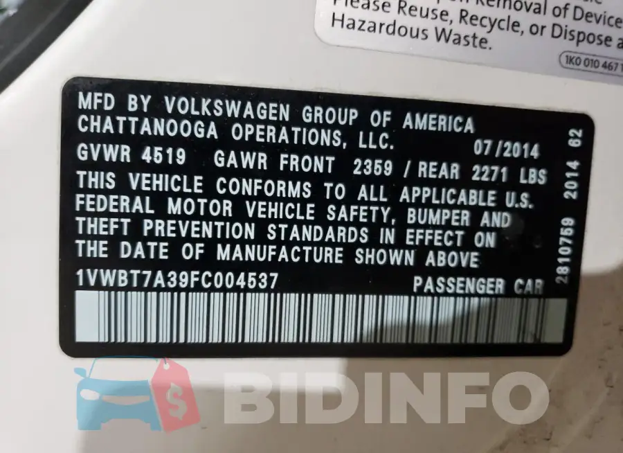 1VWBT7A39FC004537 Photo# 12