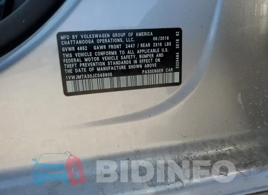 1VWJM7A30JC049805 Photo# 14