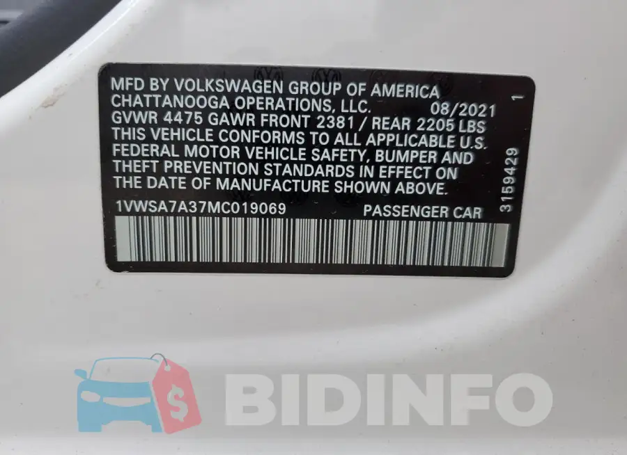 1VWSA7A37MC019069 Photo# 13
